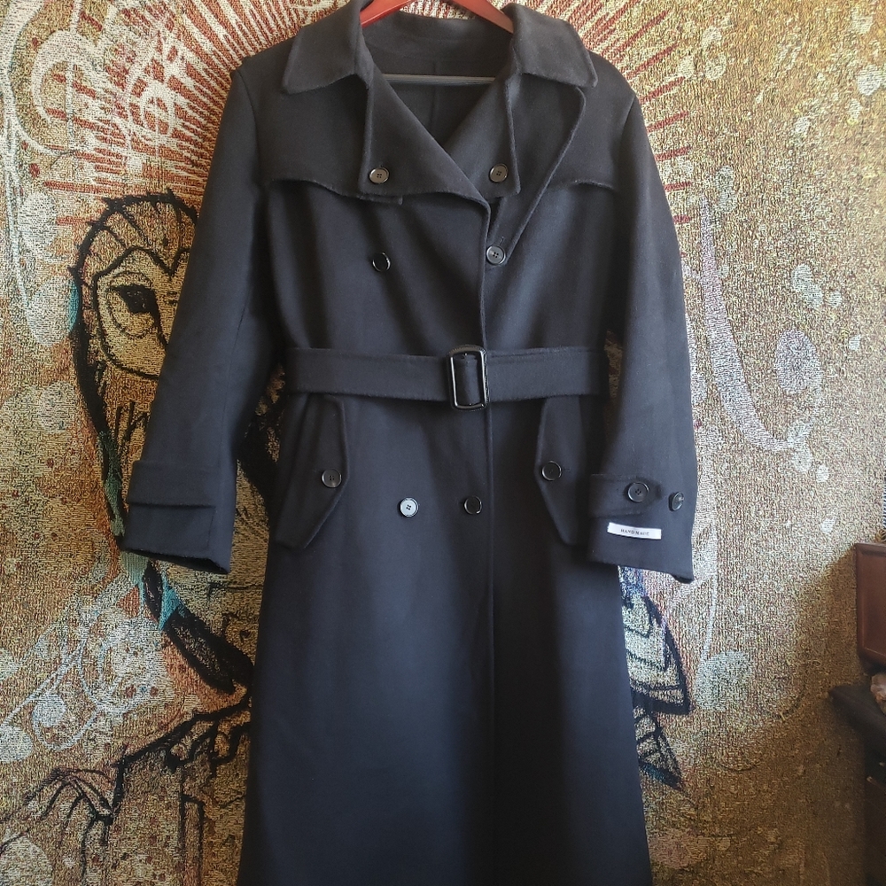 Handmade Long Black Pea Coat